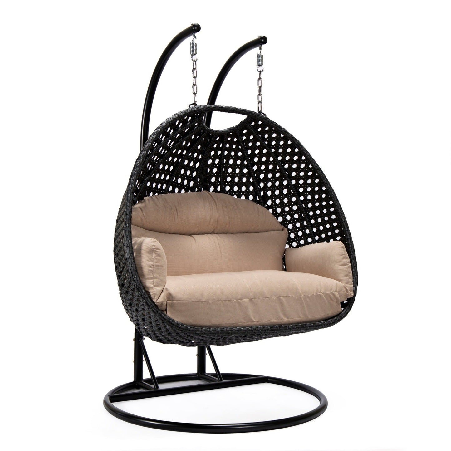 Mendoza 2-Person Wicker Hanging Egg Swing Chair with Removable Cushions with Iron Base