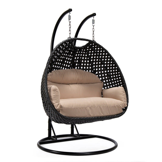 Mendoza 2-Person Wicker Hanging Egg Swing Chair with Removable Cushions with Iron Base