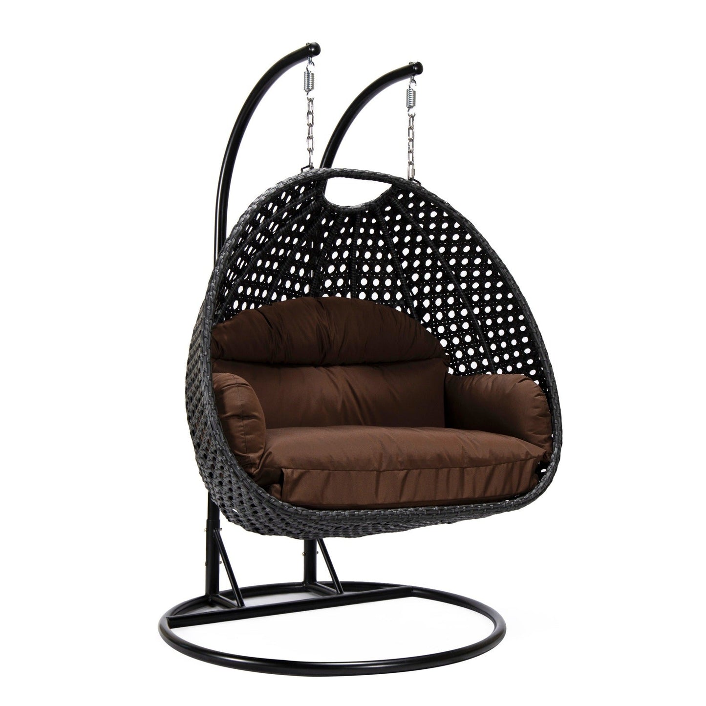 Mendoza 2-Person Wicker Hanging Egg Swing Chair with Removable Cushions with Iron Base
