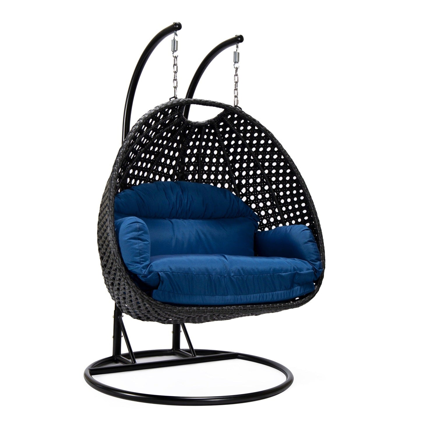Mendoza 2-Person Wicker Hanging Egg Swing Chair with Removable Cushions with Iron Base