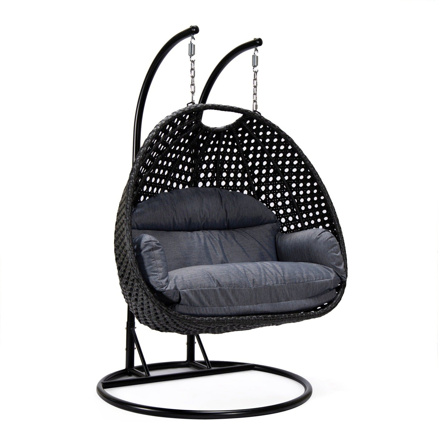 Mendoza 2-Person Wicker Hanging Egg Swing Chair with Removable Cushions with Iron Base