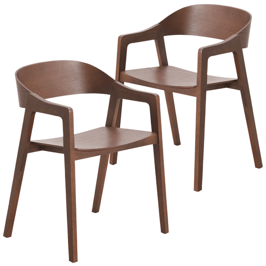 Rivo Dining Chairs in Sturdy Oak Wood with Open Back Design and Armrests Set of 2