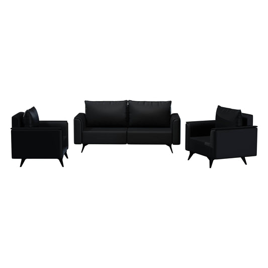 Rusk 3-Piece Leather Sofa Set with Stainless Steel Legs and Removable Cushions