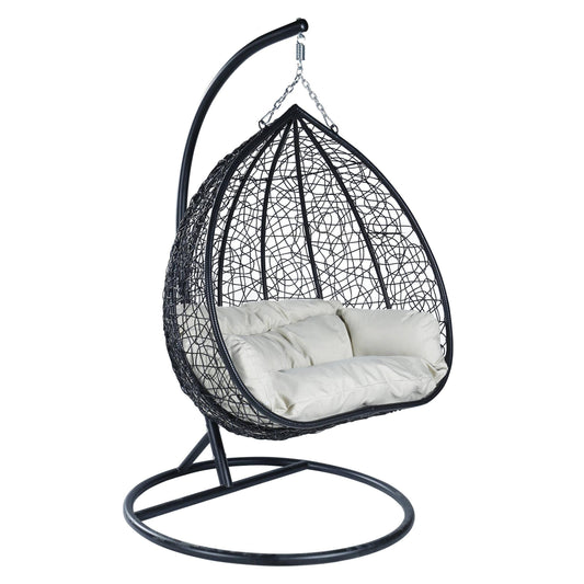 Recluse Two-Person Seater Hanging Swing Chair with Teardrop Design in Black Frame