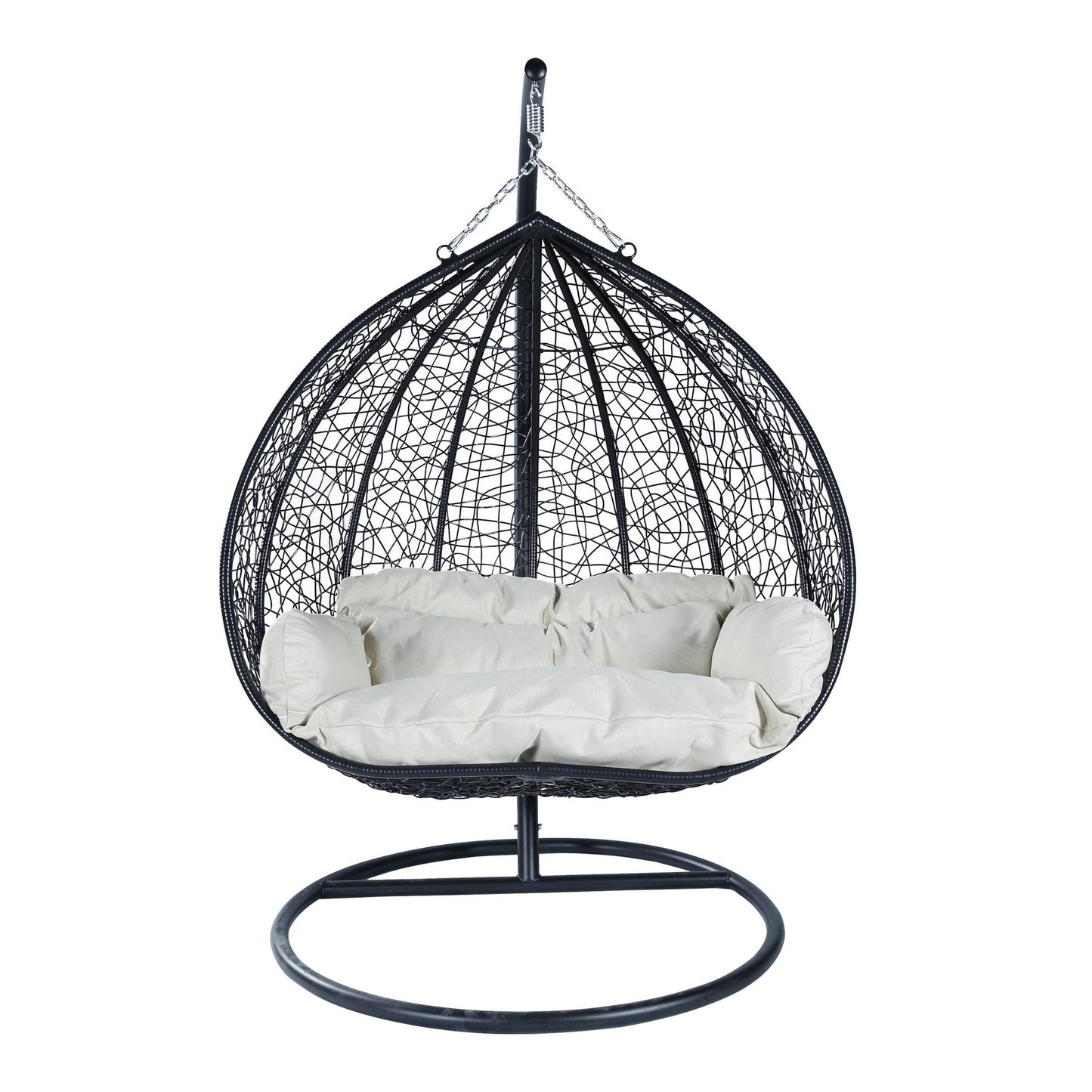Recluse Two-Person Seater Hanging Swing Chair with Teardrop Design in Black Frame