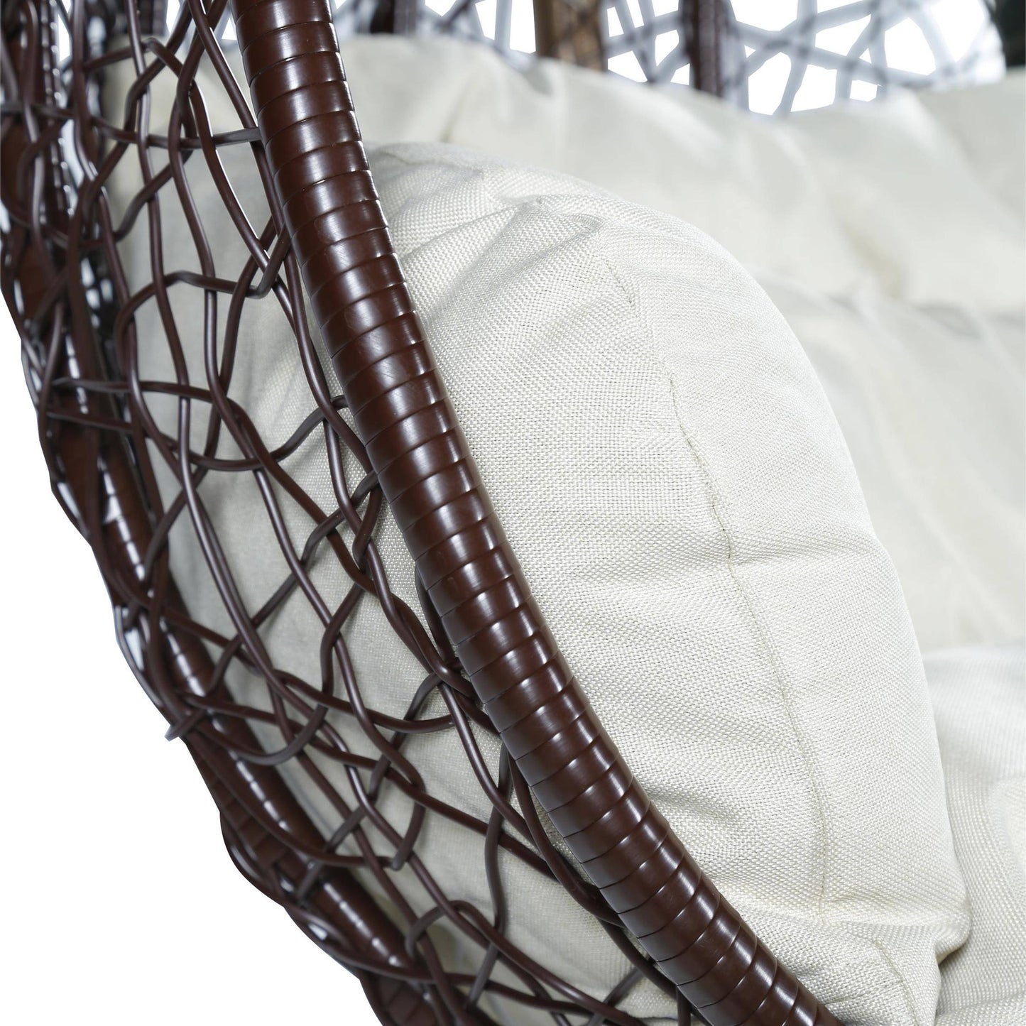 Recluse Two-Person Seater Hanging Swing Chair with Teardrop Design in Brown Frame
