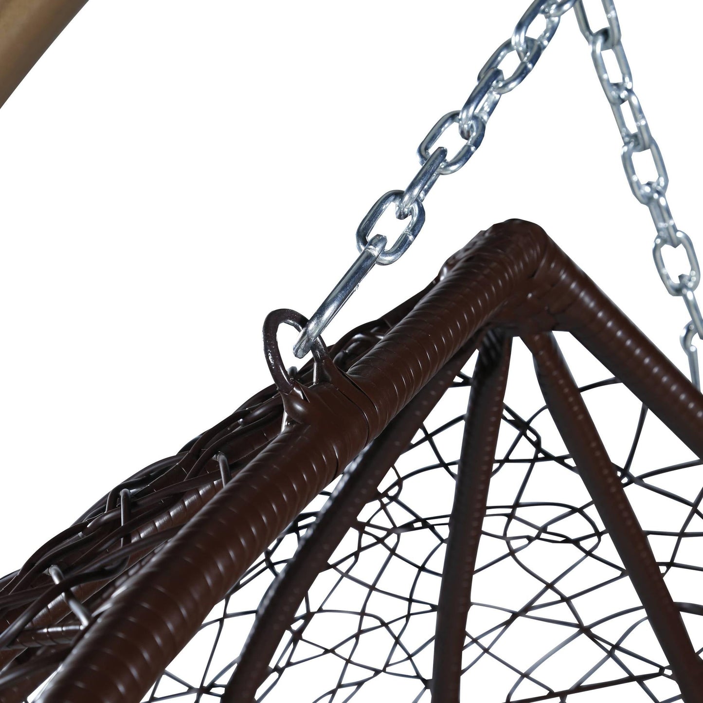 Recluse Two-Person Seater Hanging Swing Chair with Teardrop Design in Brown Frame