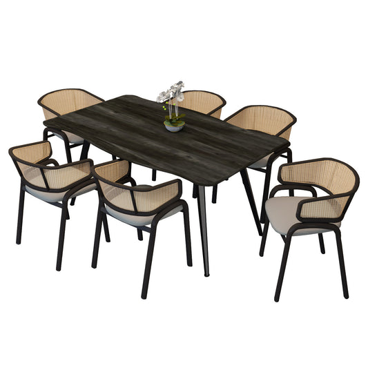 Ravenna 7-Piece Dining Set with 63” Rectangular Table and 6-Piece Velvet Arm Chairs