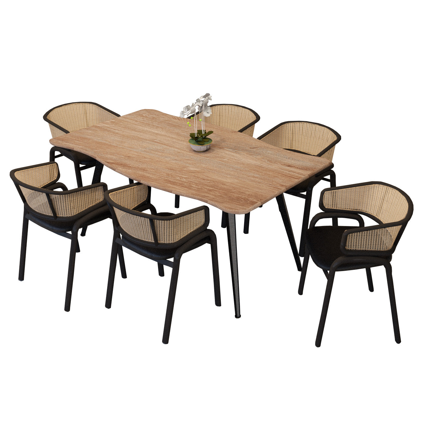 Ravenna 7-Piece Dining Set with 63” Rectangular Table and 6-Piece Velvet Arm Chairs