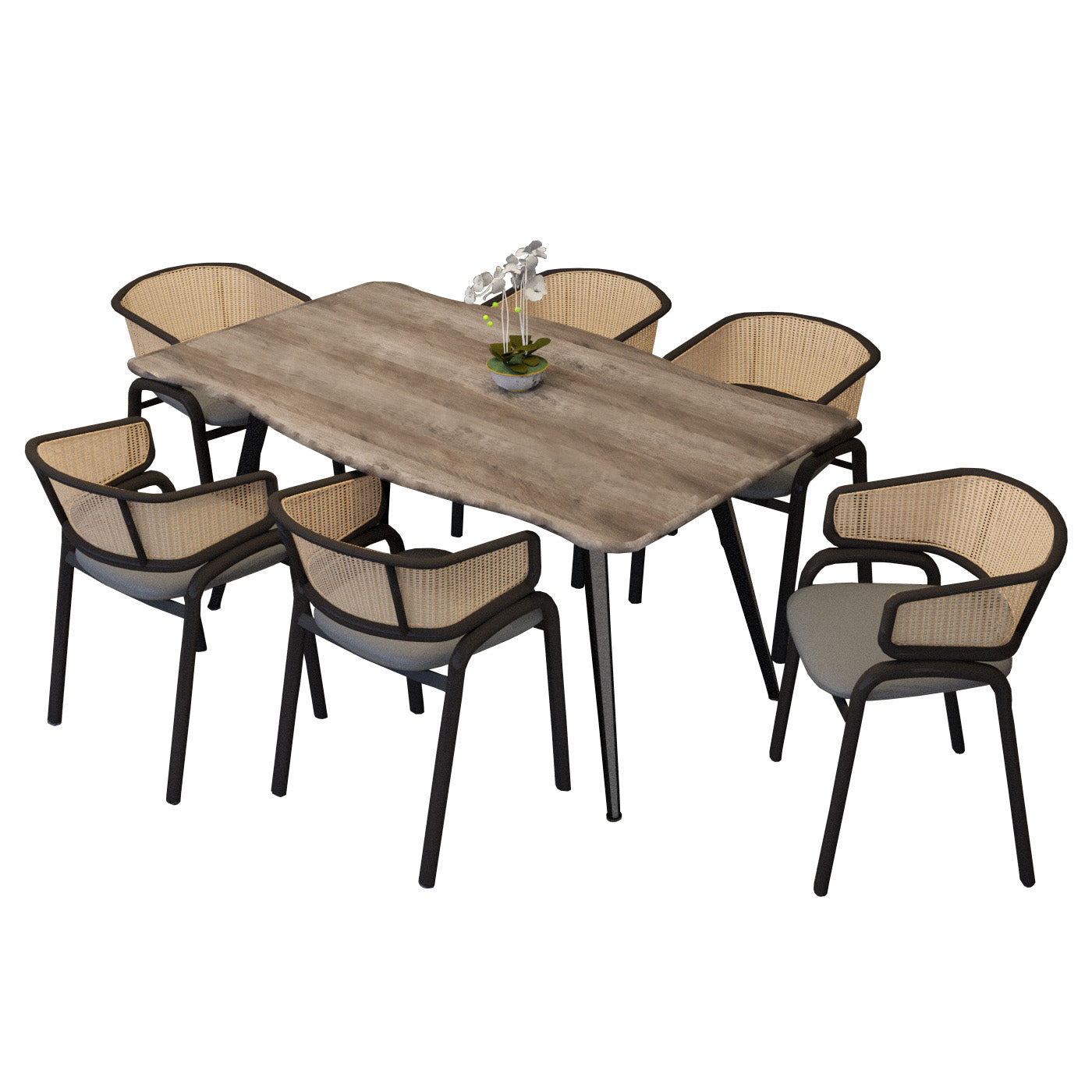 Ravenna 7-Piece Dining Set with 63” Rectangular Table and 6-Piece Velvet Arm Chairs