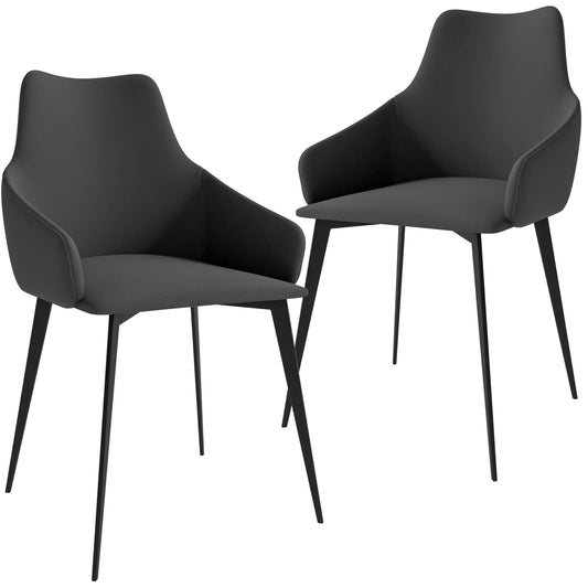 Sonnet Dining Chair with Armrests and Black Powder-Coated Iron Legs Set of 2