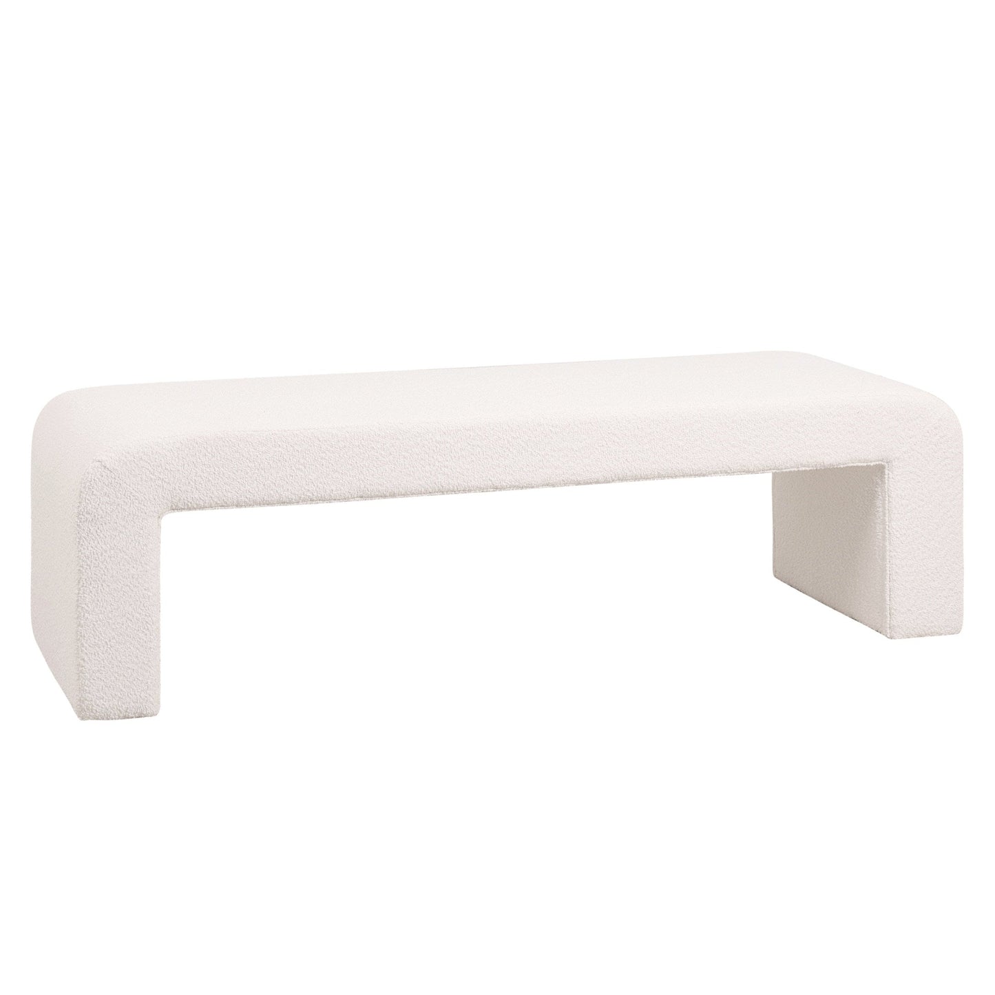 Vint 63" Wide Upholstered Bench in Boucle/Velvet with Curved Waterfall Design