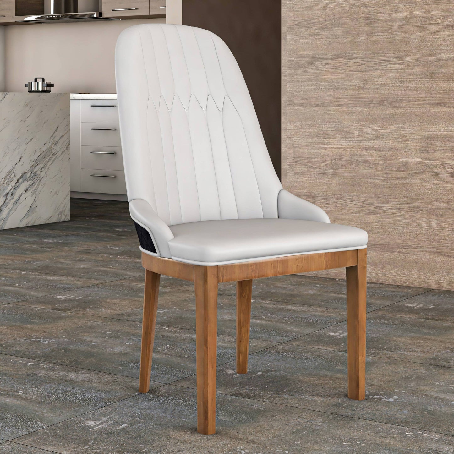 Verisma Dining Chair Upholstered in Leather with Diamond Stitching Back Design Set of 2