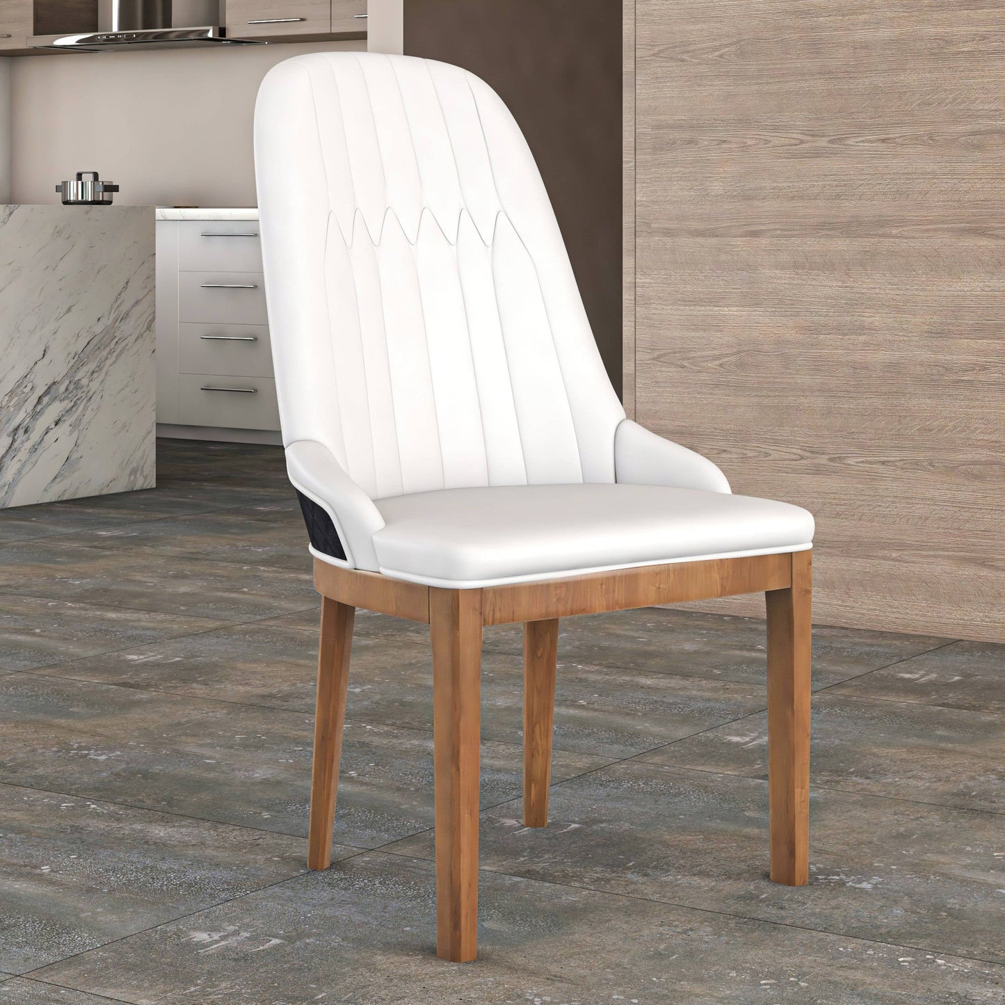 Verisma Dining Chair Upholstered in Leather with Diamond Stitching Back Design Set of 2