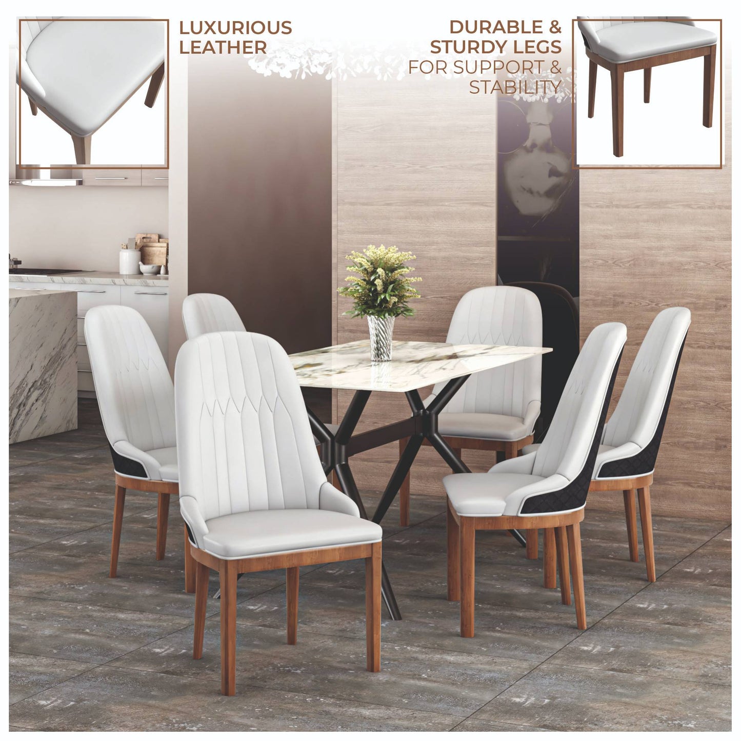 Verisma Dining Chair Upholstered in Leather with Diamond Stitching Back Design Set of 2
