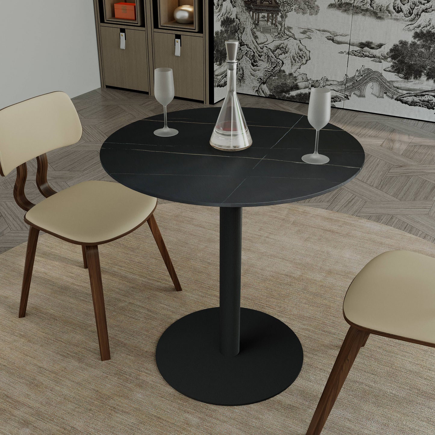 Vail Collection Dining Table Black Base With 27"/36" Round Stone Top