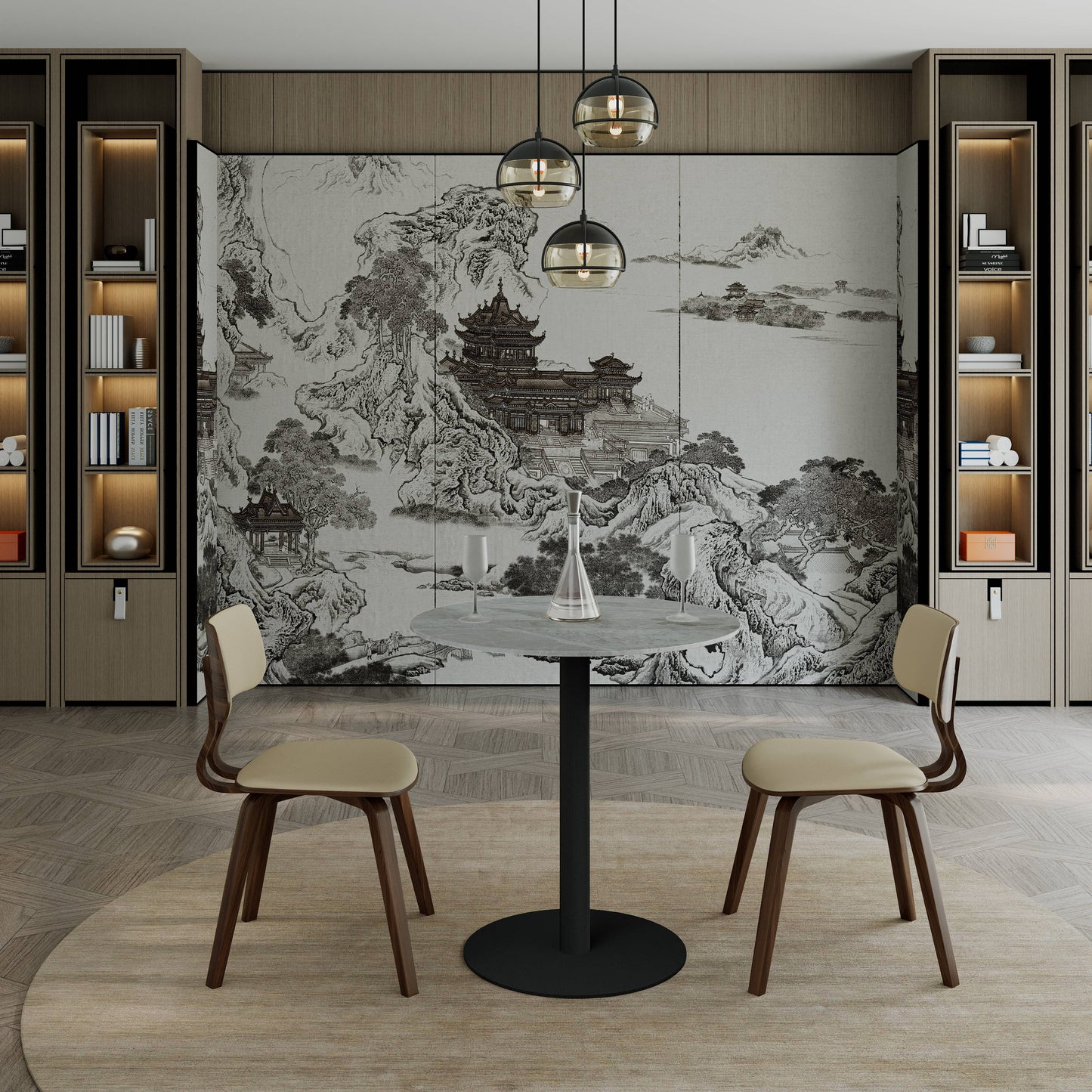 Vail Collection Dining Table Black Base With 27"/36" Round Stone Top