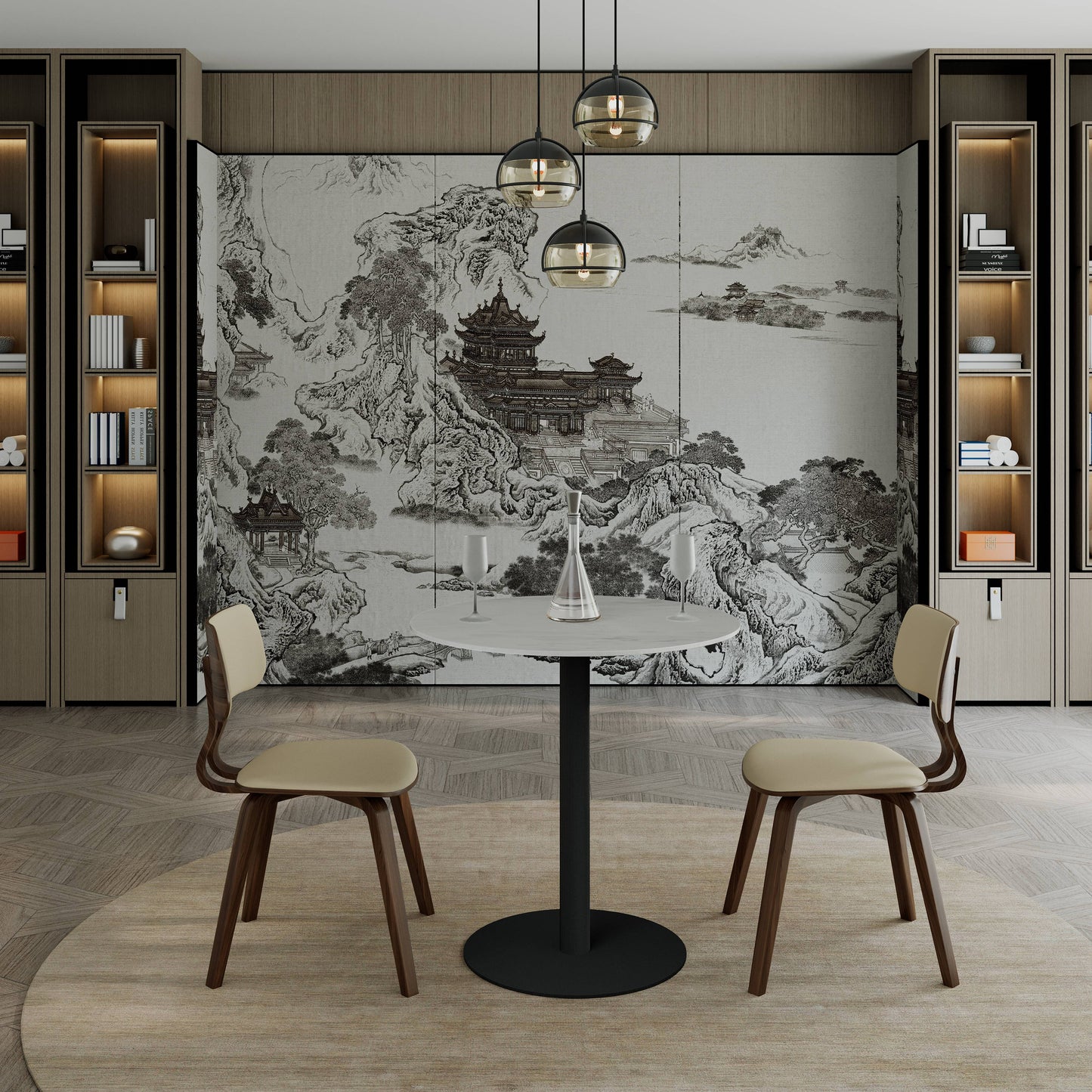 Vail Collection Dining Table Black Base With 27"/36" Round Stone Top