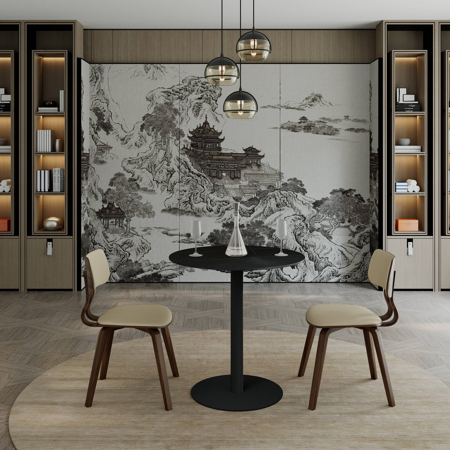 Vail Collection Dining Table Black Base With 27"/36" Round Stone Top