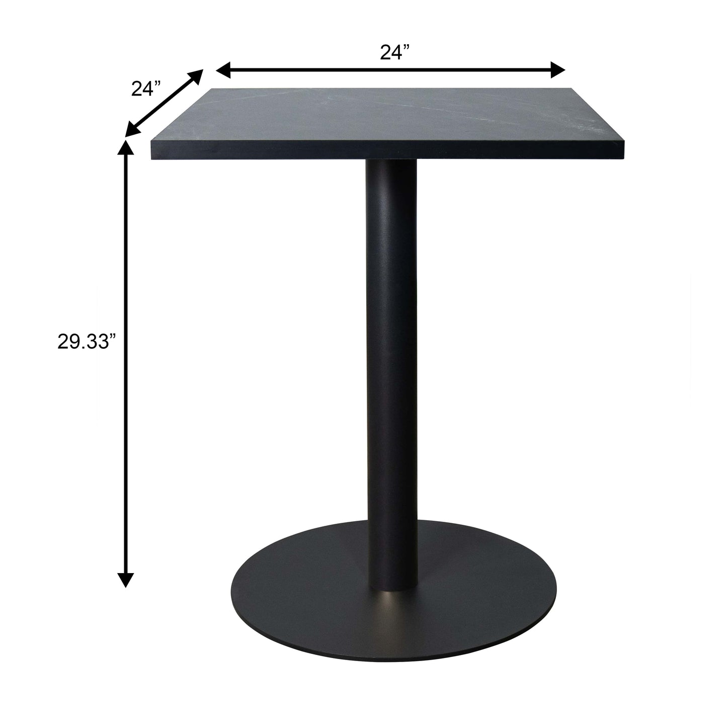 LeisureMod Vail Collection Dining Table Black/Gold Round Base With 24" Square Black MDF Top