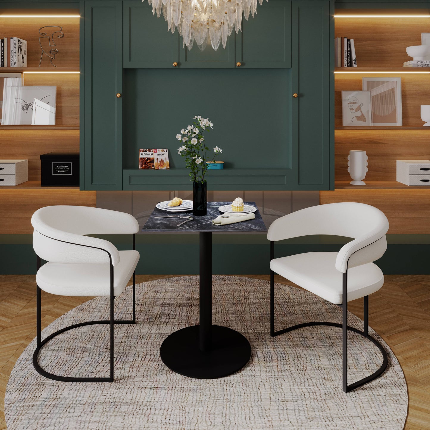 LeisureMod Vail Collection Dining Table Black/Gold Round Base With 24" Square Black MDF Top