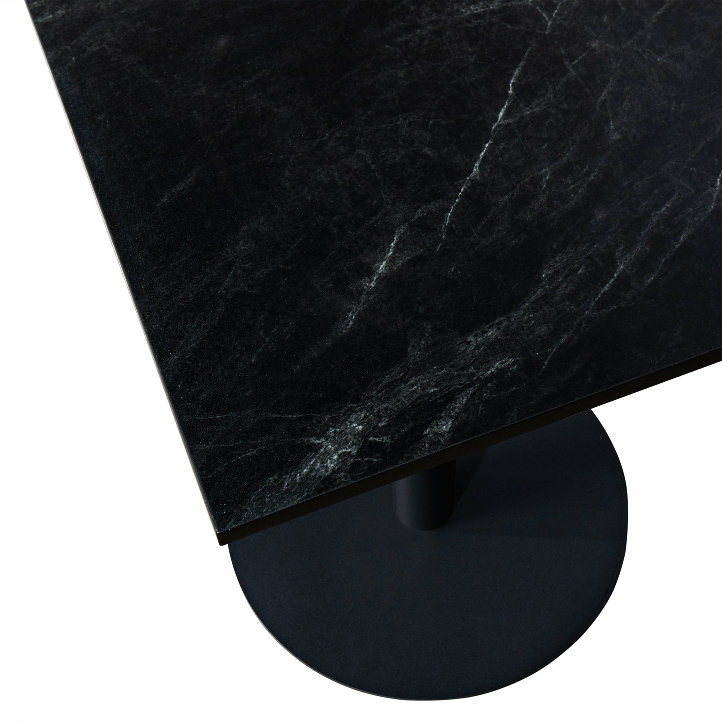 LeisureMod Vail Collection Dining Table Black/Gold Round Base With 24" Square Black MDF Top