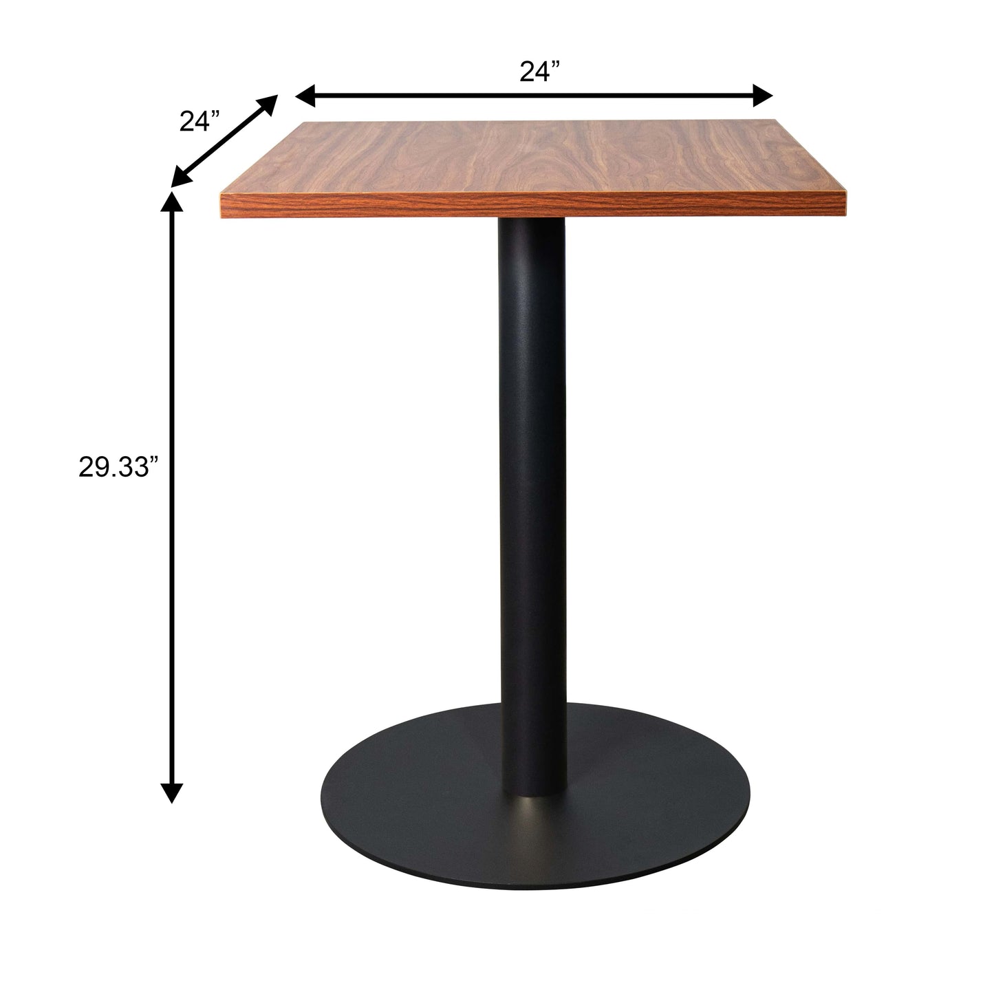 LeisureMod Vail Collection Dining Table Black/Gold Round Base With 24" Square Black MDF Top