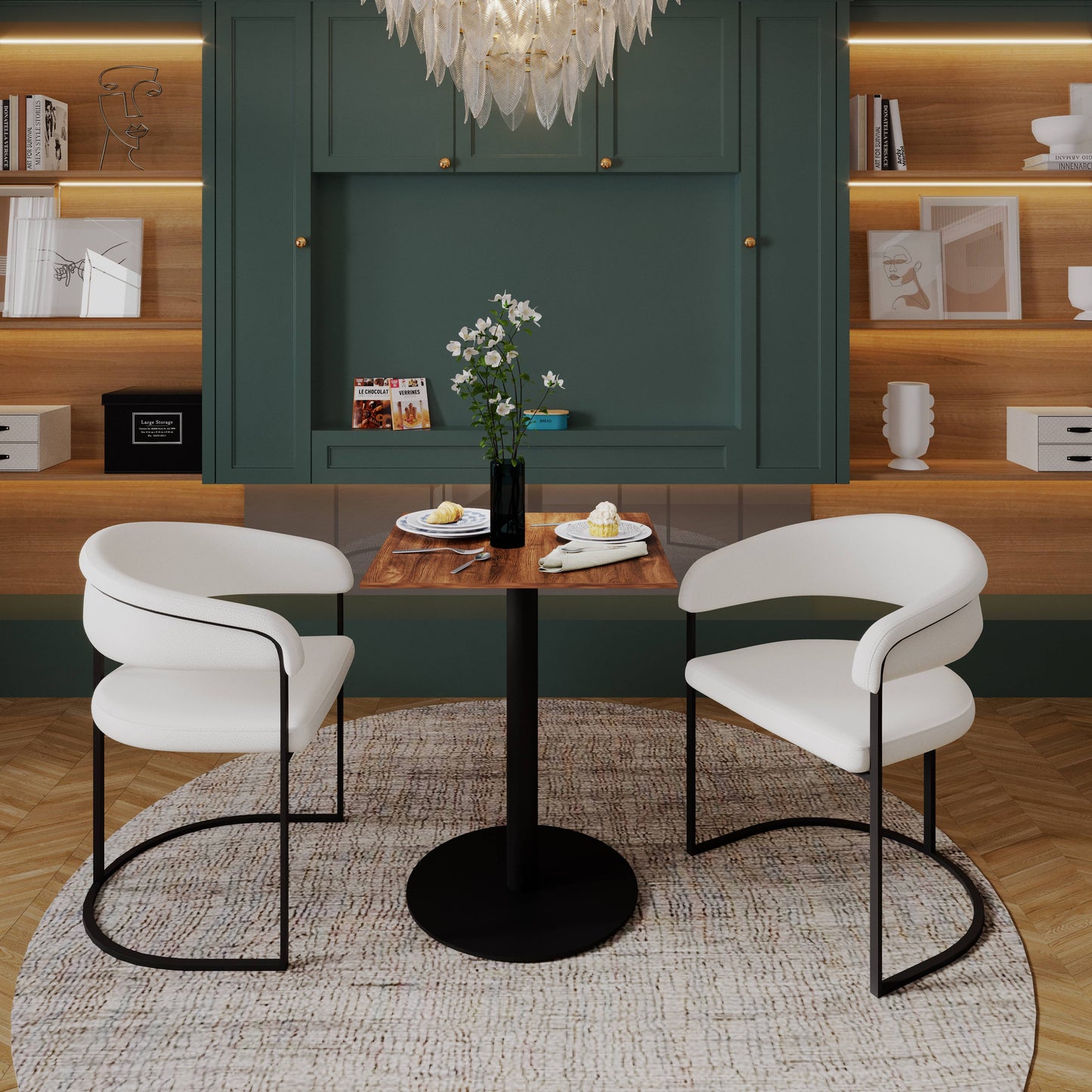 LeisureMod Vail Collection Dining Table Black/Gold Round Base With 24" Square Black MDF Top