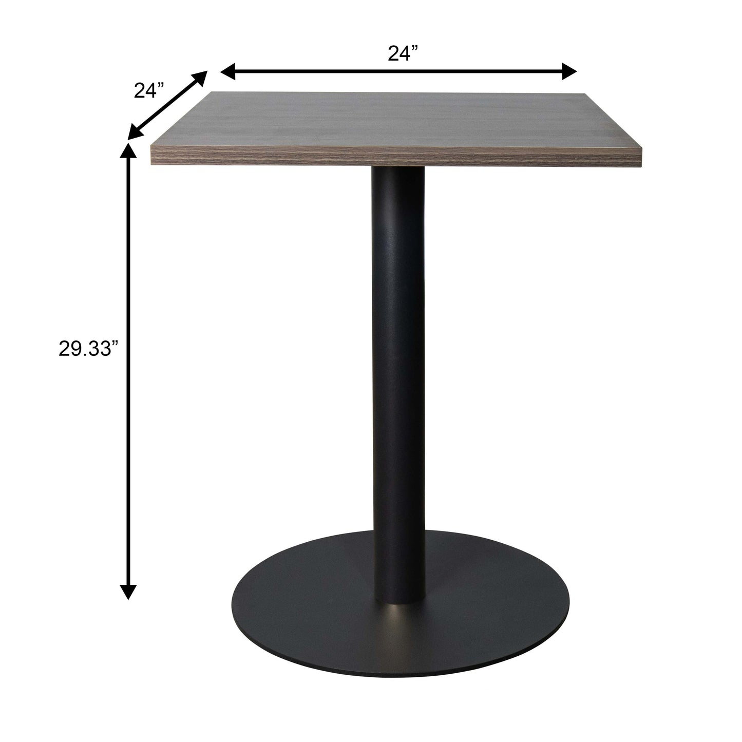 LeisureMod Vail Collection Dining Table Black/Gold Round Base With 24" Square Black MDF Top