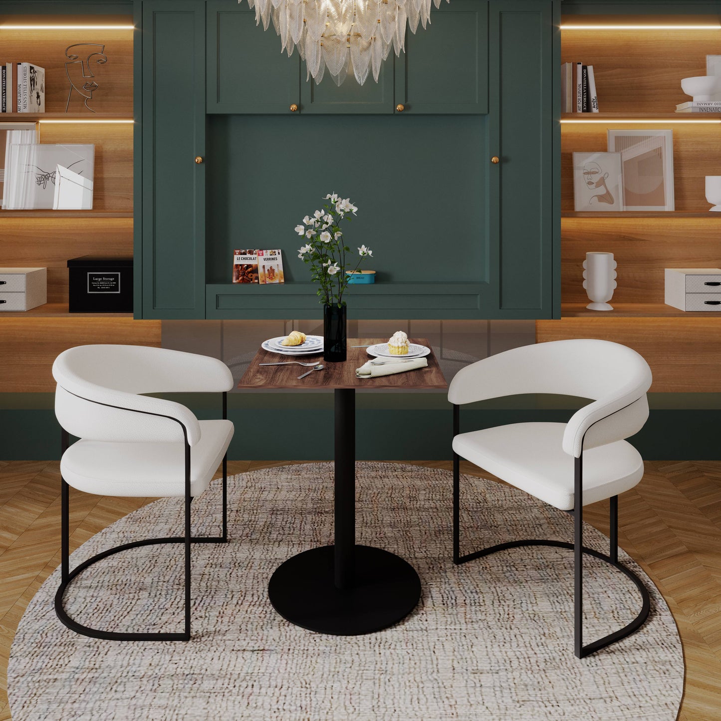 LeisureMod Vail Collection Dining Table Black/Gold Round Base With 24" Square Black MDF Top