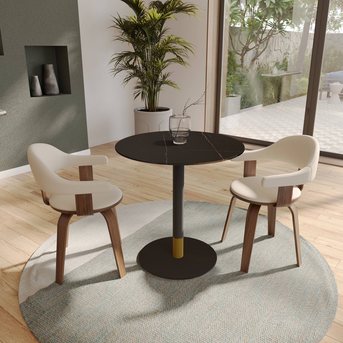 Vail Collection Dining Table Black/Gold Base With 27"/36" Round Stone Top