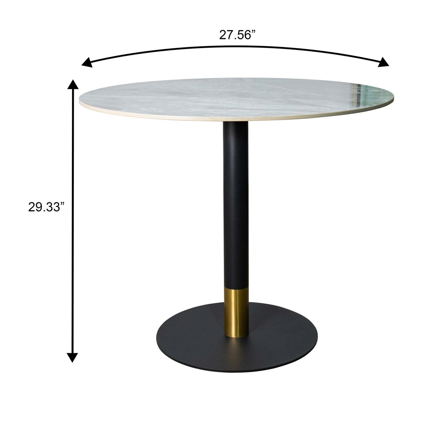 Vail Collection Dining Table Black/Gold Base With 27"/36" Round Stone Top