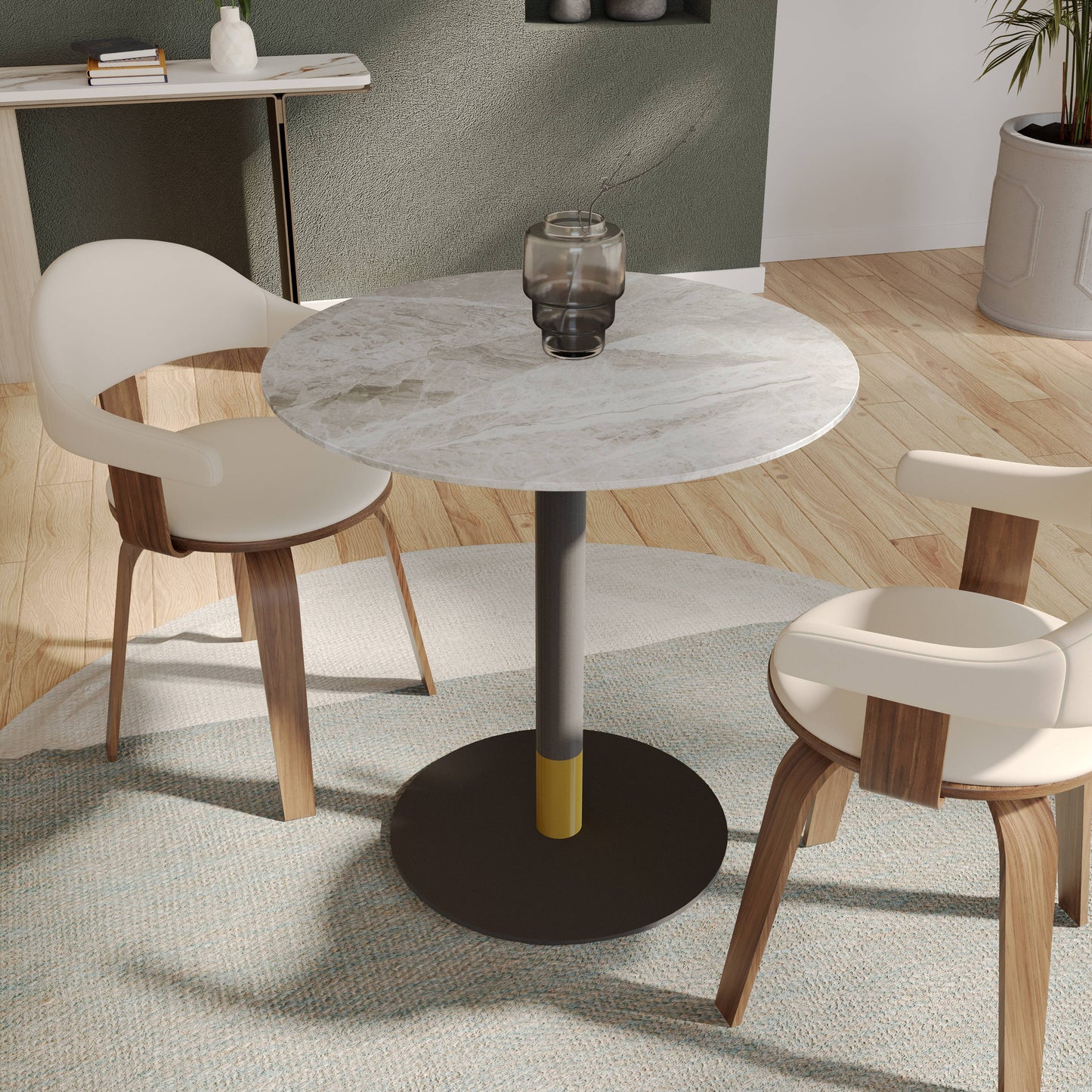 Vail Collection Dining Table Black/Gold Base With 27"/36" Round Stone Top