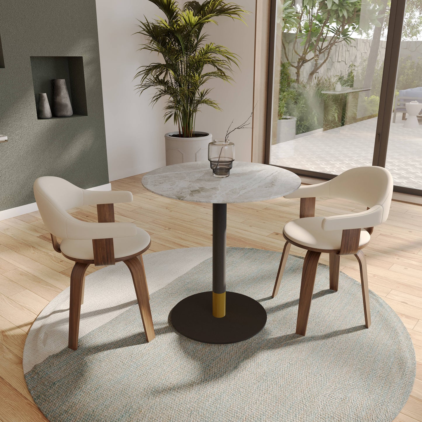 Vail Collection Dining Table Black/Gold Base With 27"/36" Round Stone Top