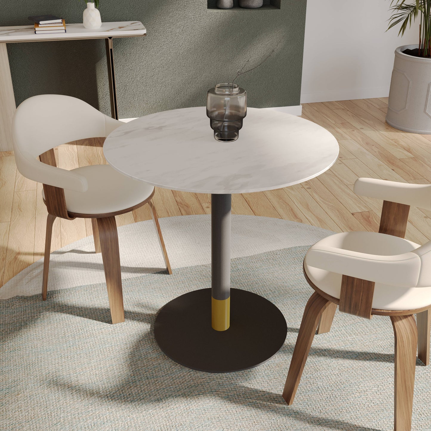 Vail Collection Dining Table Black/Gold Base With 27"/36" Round Stone Top