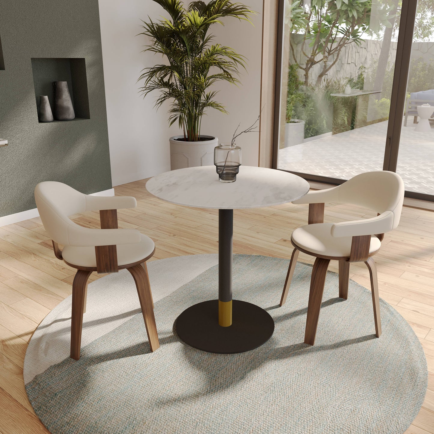 Vail Collection Dining Table Black/Gold Base With 27"/36" Round Stone Top