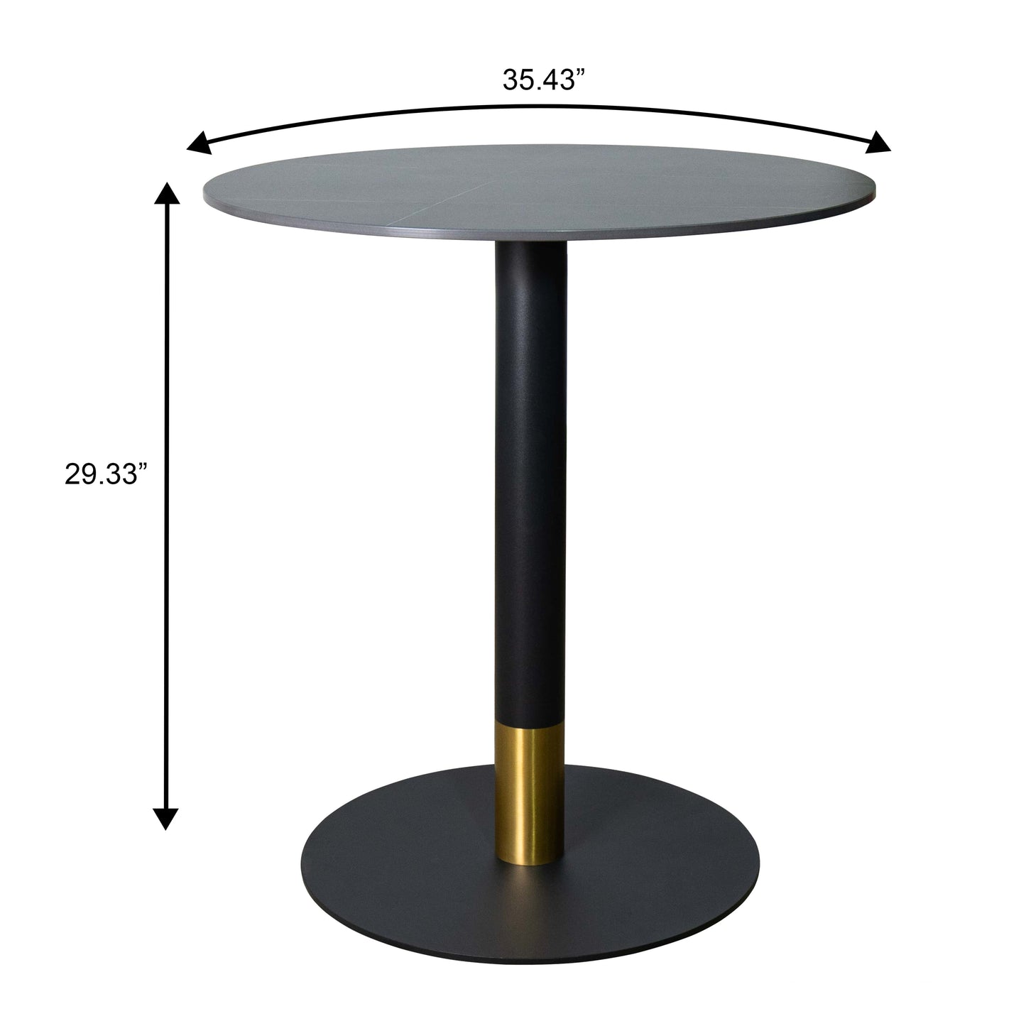 Vail Collection Dining Table Black/Gold Base With 27"/36" Round Stone Top