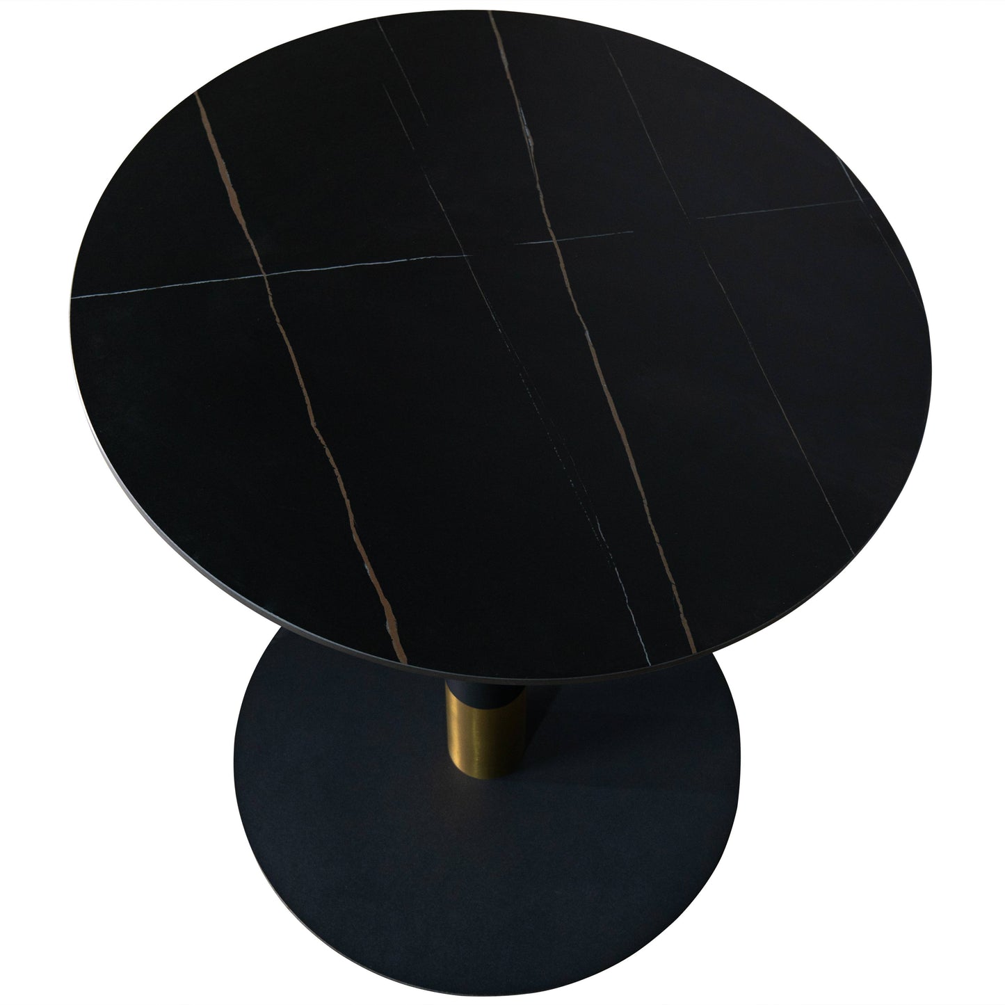 Vail Collection Dining Table Black/Gold Base With 27"/36" Round Stone Top