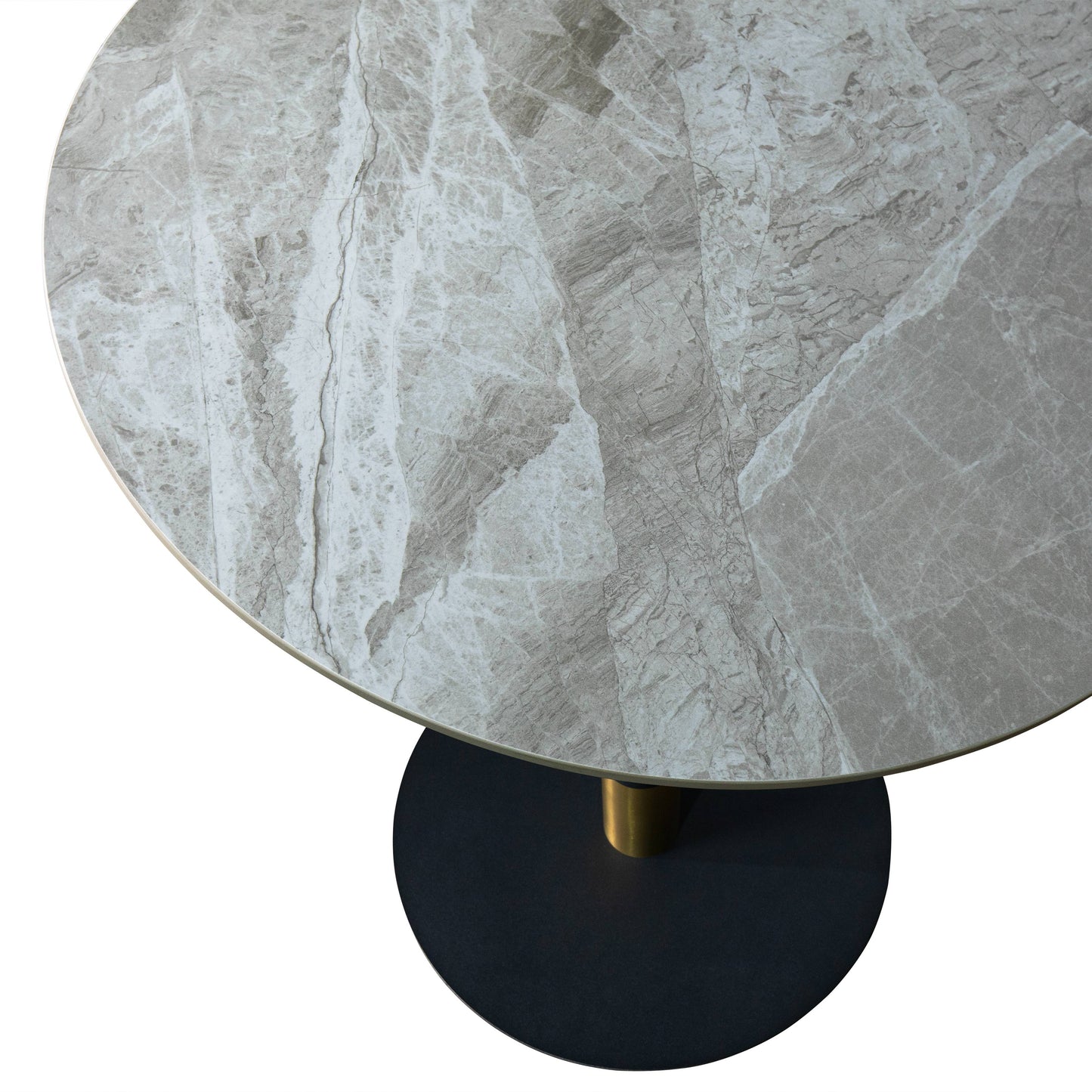 Vail Collection Dining Table Black/Gold Base With 27"/36" Round Stone Top