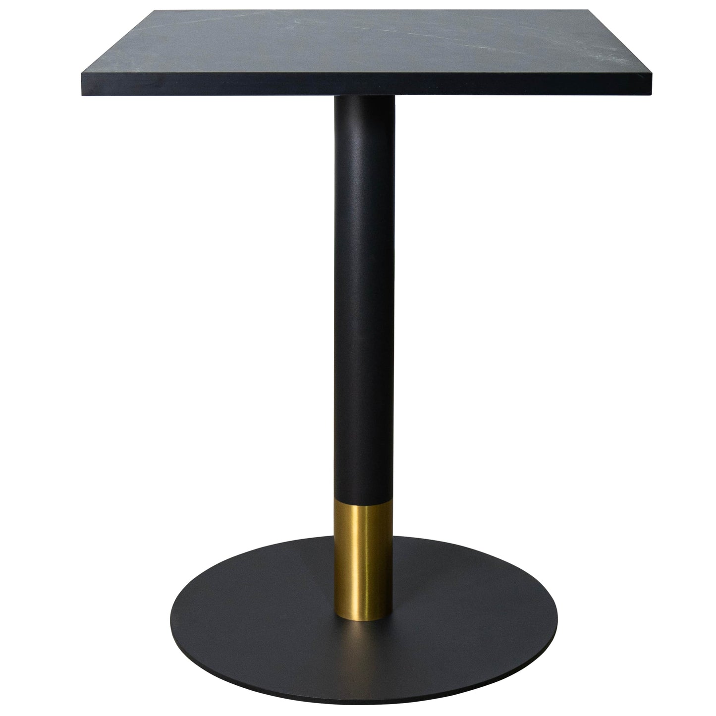 LeisureMod Vail Collection Dining Table Black/Gold Round Base With 24" Square Black MDF Top