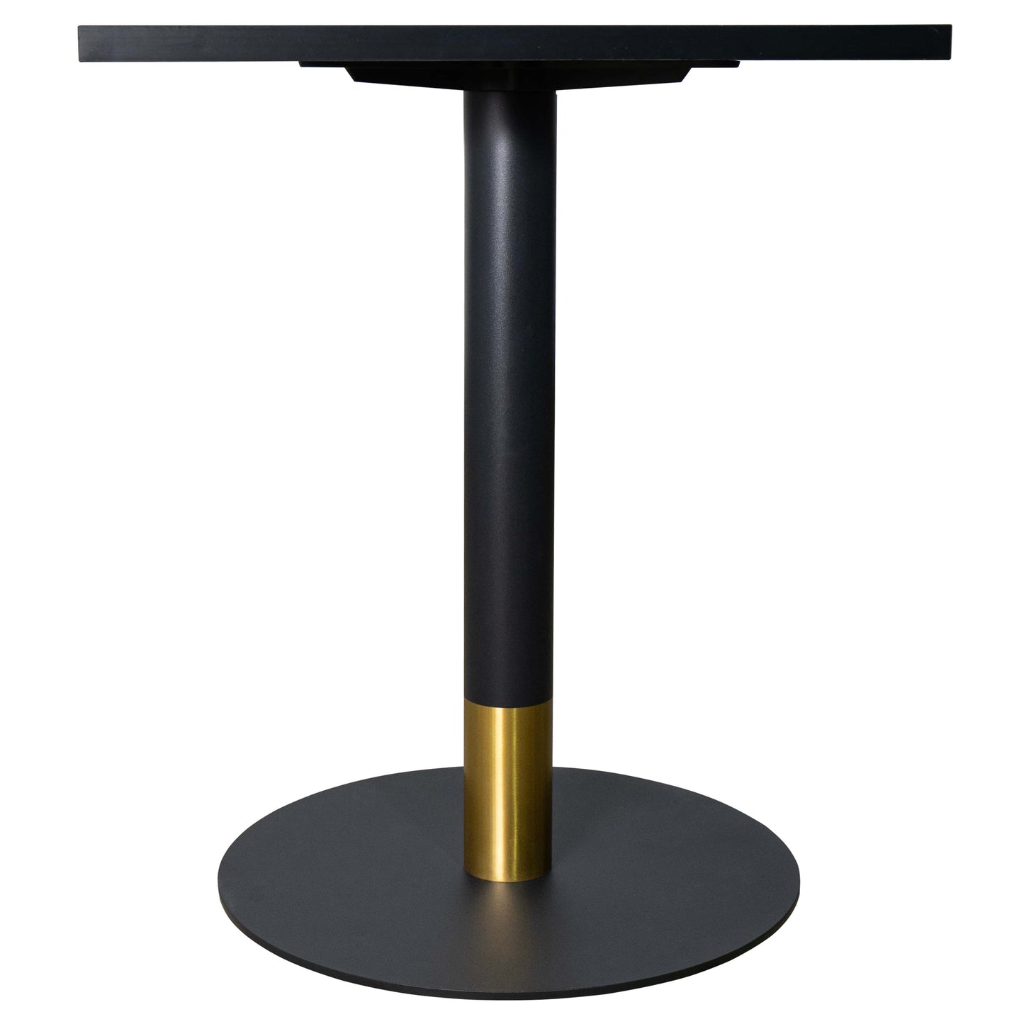 LeisureMod Vail Collection Dining Table Black/Gold Round Base With 24" Square Black MDF Top