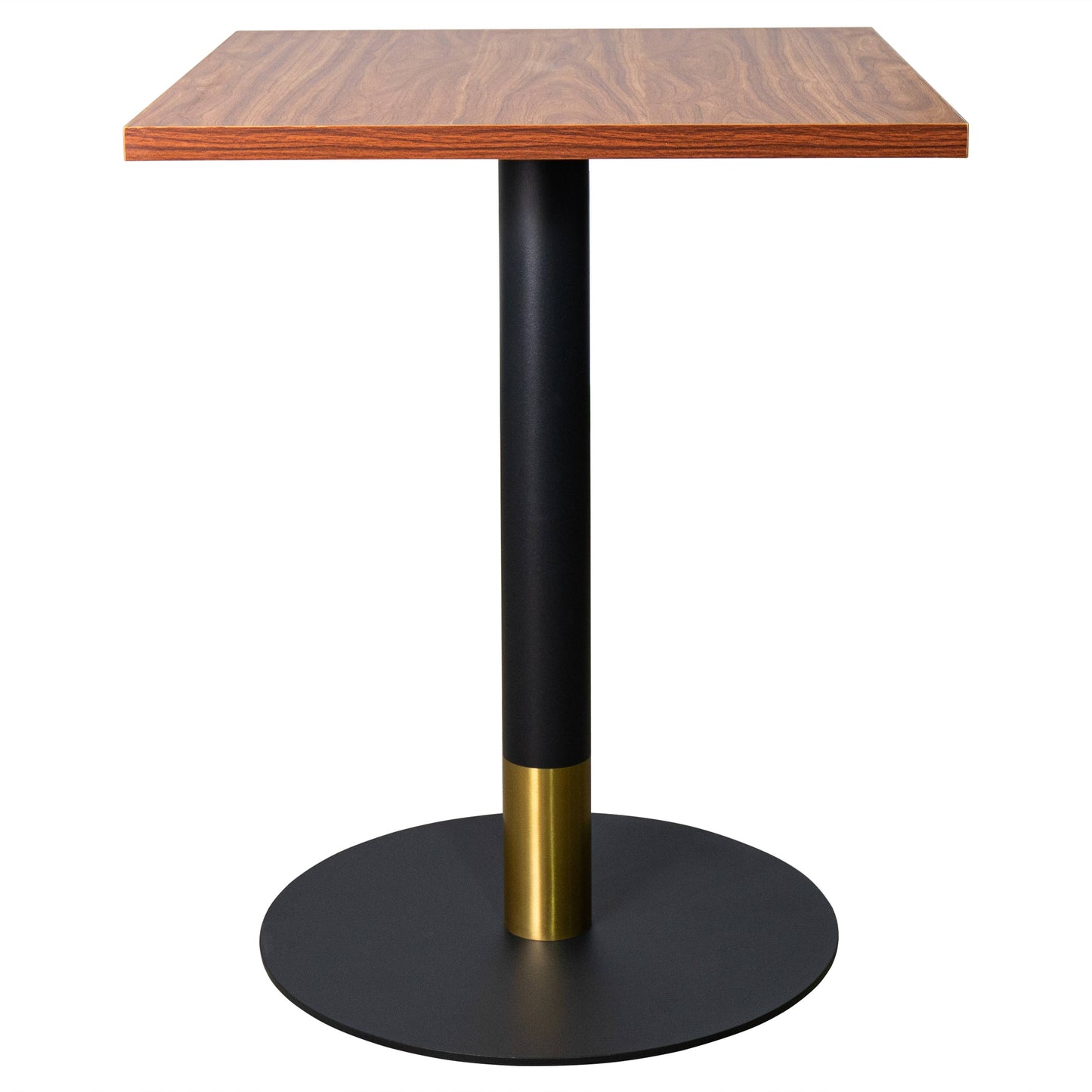 LeisureMod Vail Collection Dining Table Black/Gold Round Base With 24" Square Black MDF Top