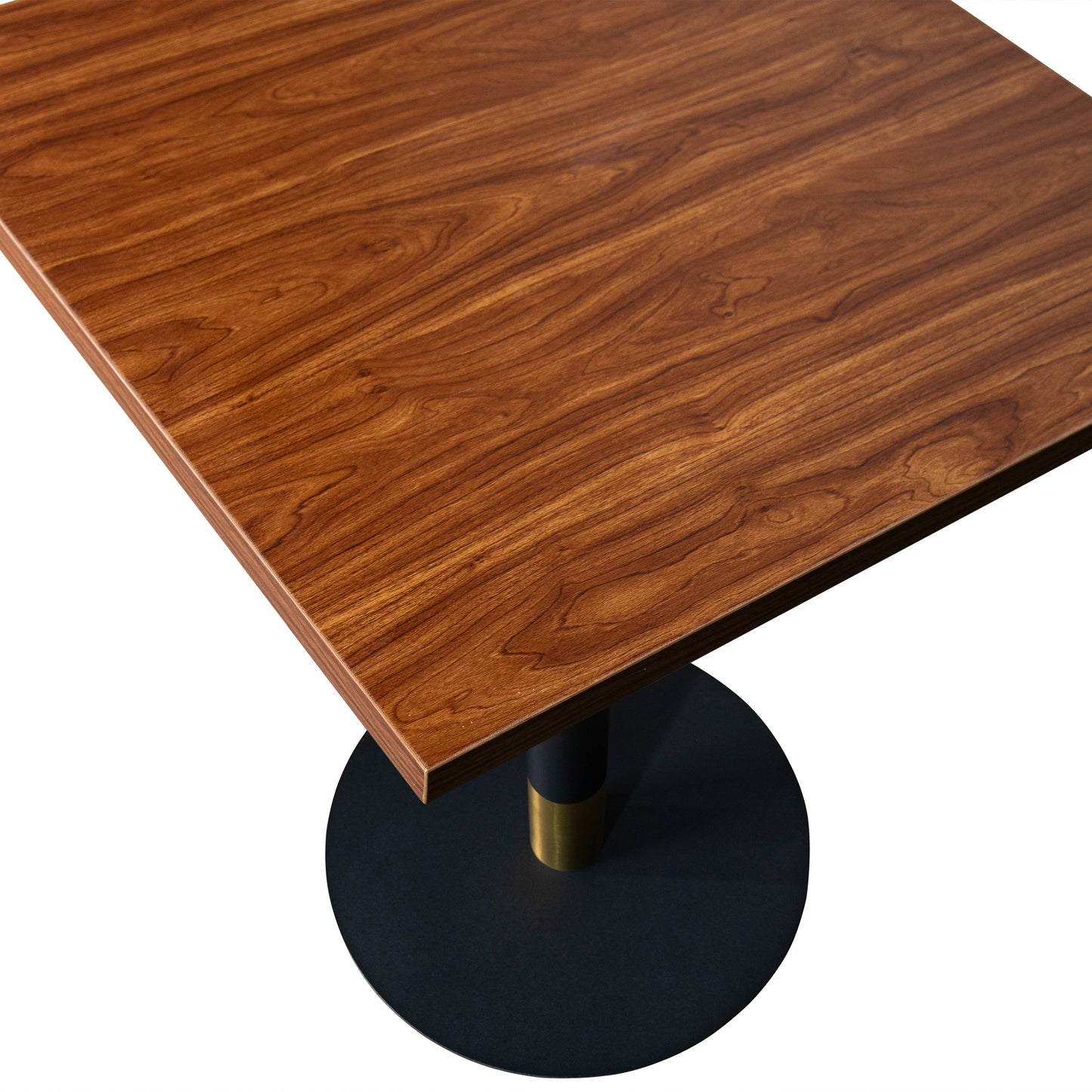 LeisureMod Vail Collection Dining Table Black/Gold Round Base With 24" Square Black MDF Top