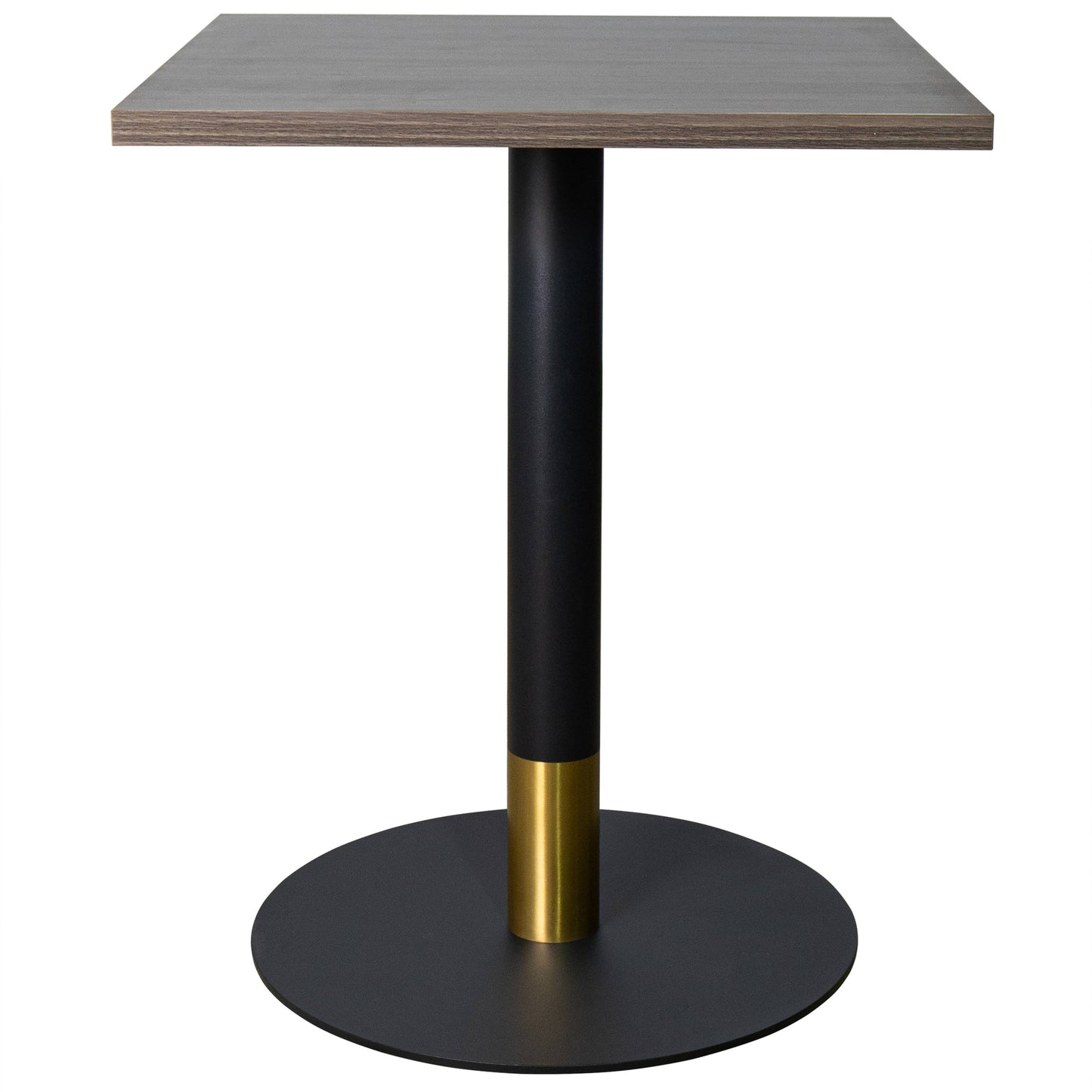 LeisureMod Vail Collection Dining Table Black/Gold Round Base With 24" Square Black MDF Top