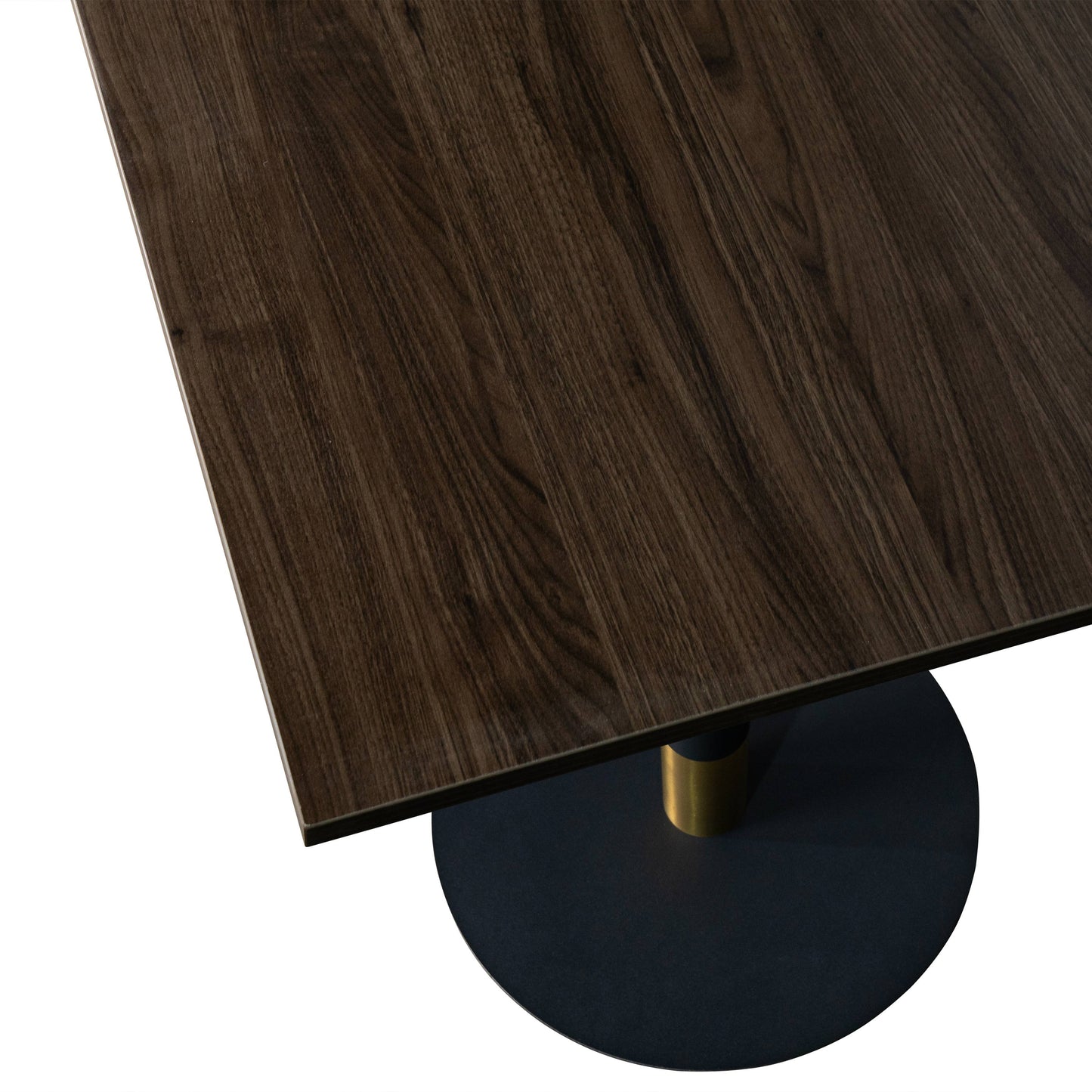 LeisureMod Vail Collection Dining Table Black/Gold Round Base With 24" Square Black MDF Top