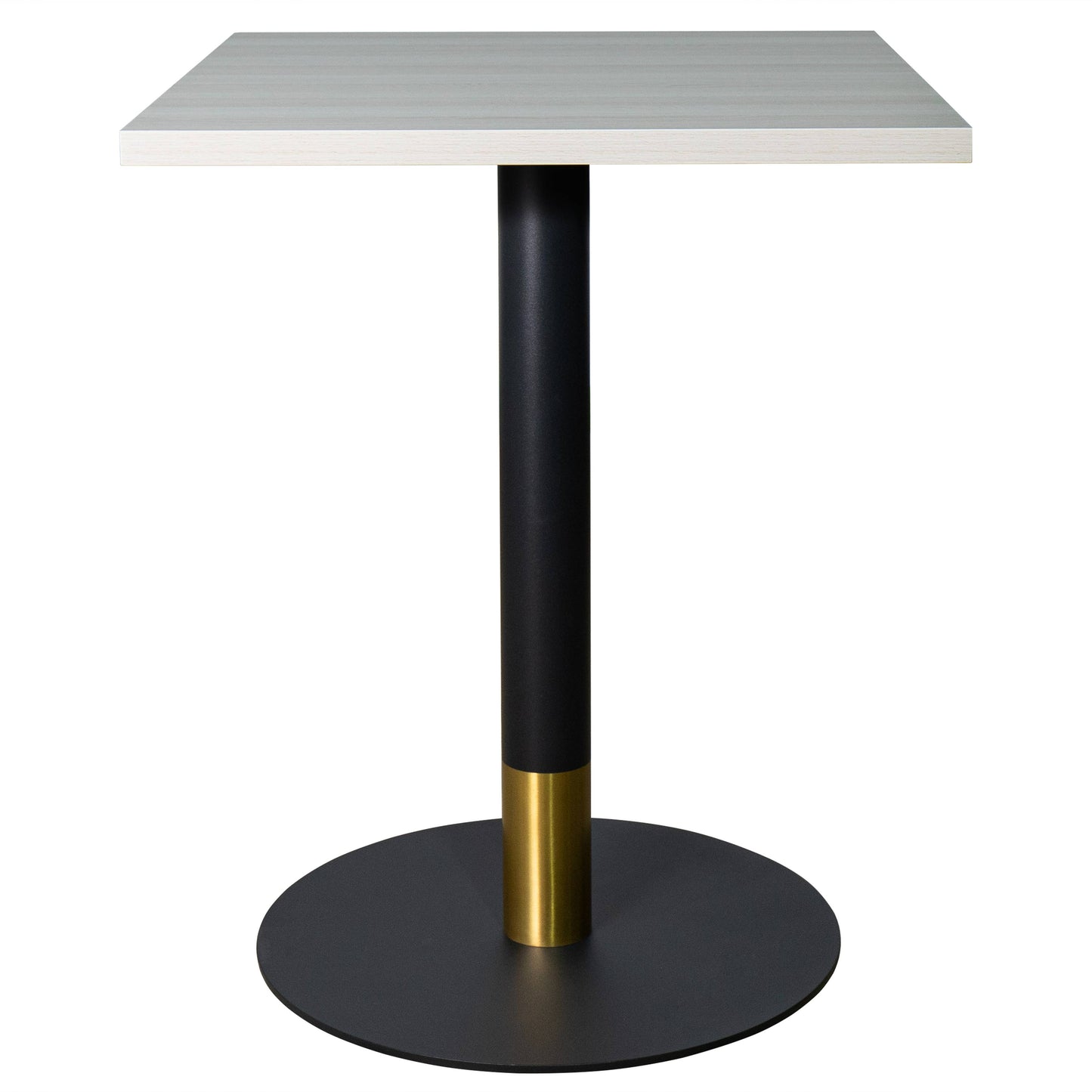 LeisureMod Vail Collection Dining Table Black/Gold Round Base With 24" Square Black MDF Top