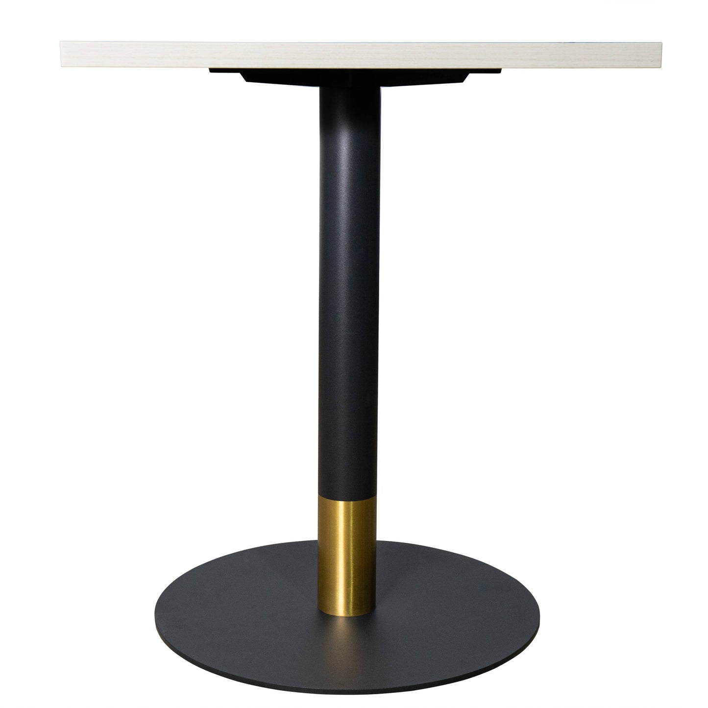 LeisureMod Vail Collection Dining Table Black/Gold Round Base With 24" Square Black MDF Top