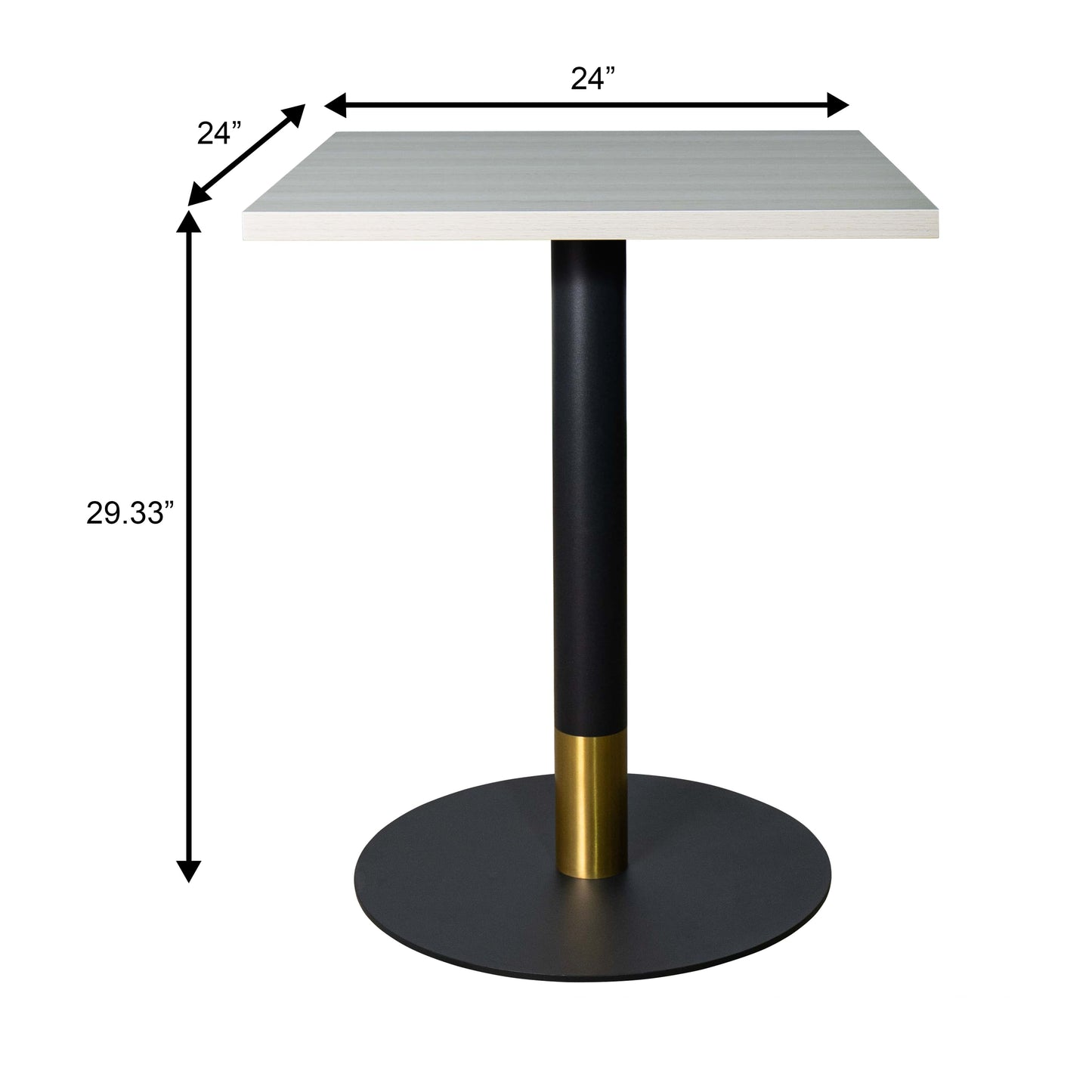 LeisureMod Vail Collection Dining Table Black/Gold Round Base With 24" Square Black MDF Top