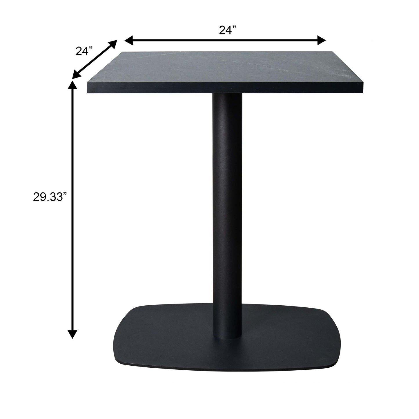 LeisureMod Vail Collection Dining Table Black Rectangle Base With 24" Square MDF Top