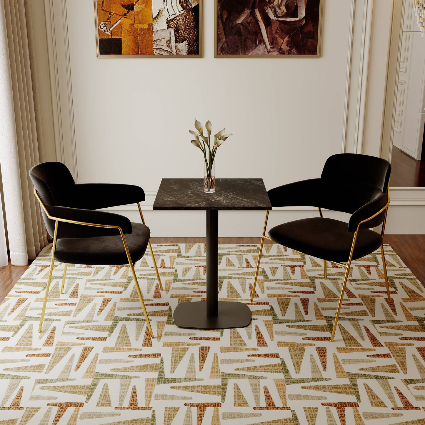 LeisureMod Vail Collection Dining Table Black Rectangle Base With 24" Square MDF Top